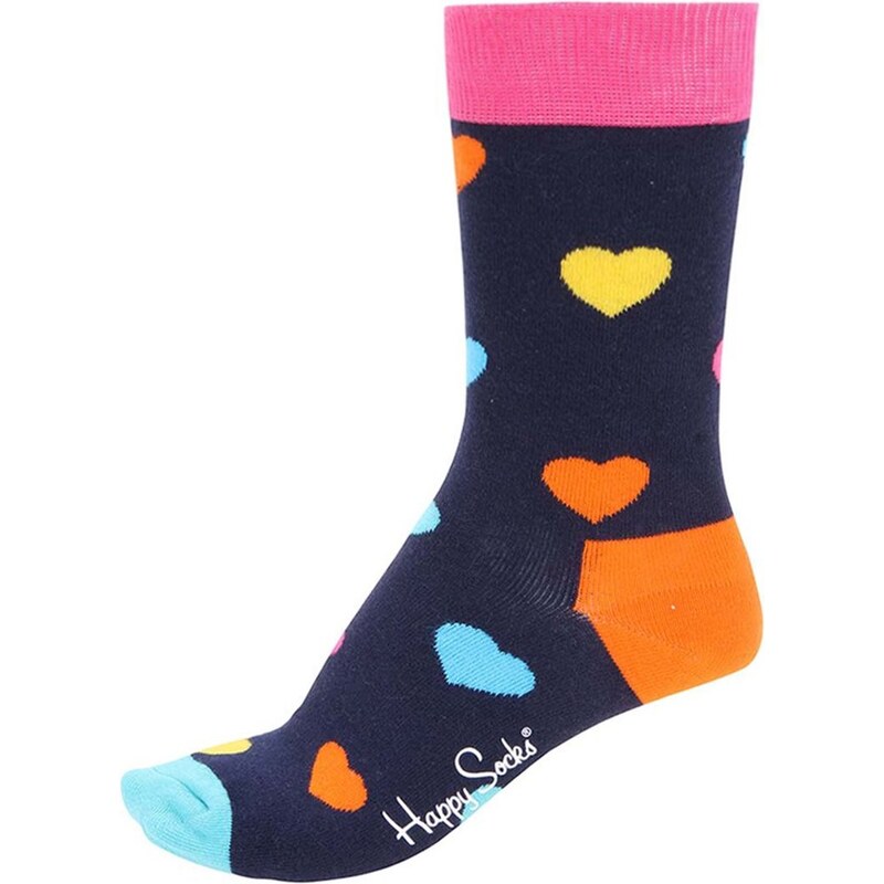 Tmavě modré unisex ponožky s motivem srdcí Happy Socks Heart
