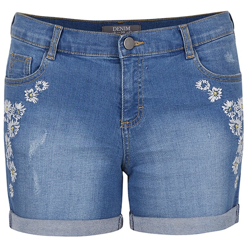 Modré džínové šortky s vyšitými květy Dorothy Perkins