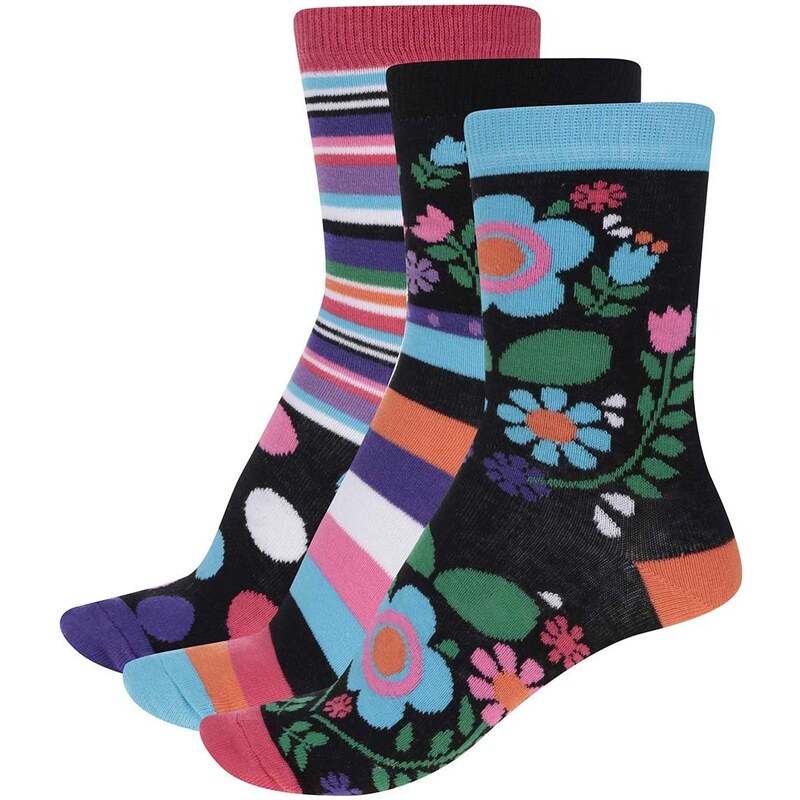 Sada tří dámských ponožek s květy a pruhy Oddsocks Izzy