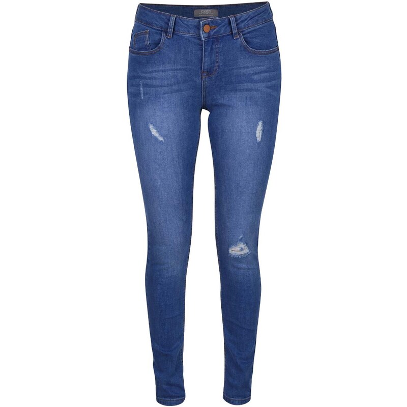 Modré skinny džíny s odrbaným efektem Dorothy Perkins