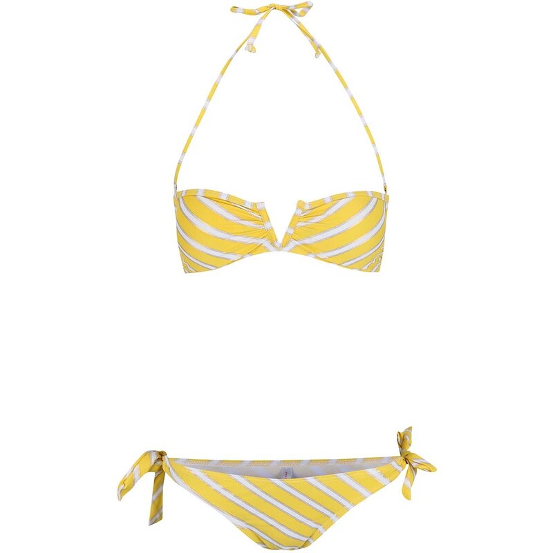 Žluté dvoudílné plavky s bílými proužky Relleciga