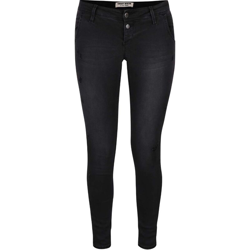 Černé vyšisované skinny džíny s roztrhaným efektem TALLY WEiJL