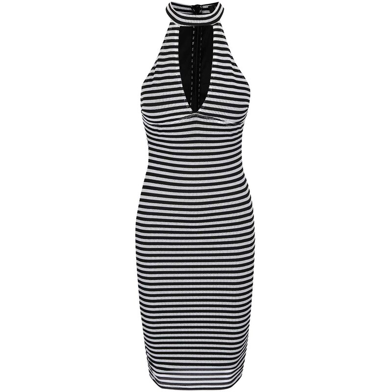 Bílo-černé perforované pruhované šaty AX Paris