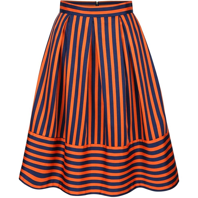 Modro-oranžová pruhovaná midi sukně Closet