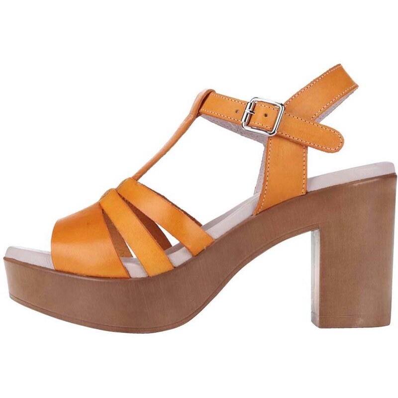 Oranžové kožené sandály na podpatku OJJU