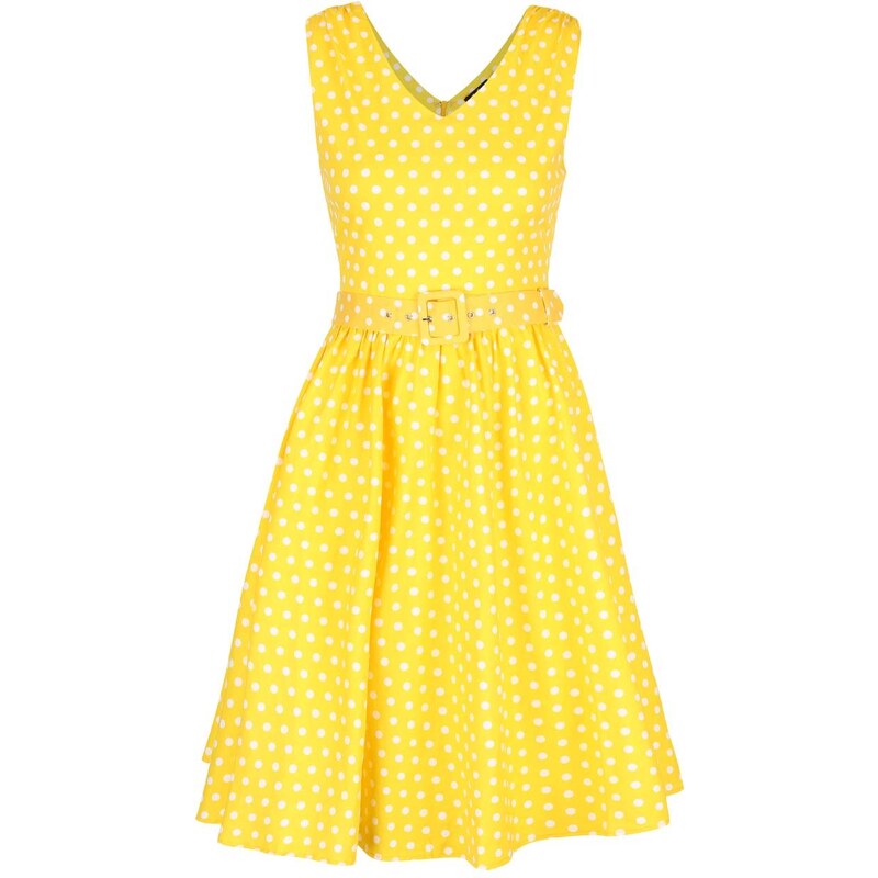 Žluté puntíkované šaty s páskem Dolly & Dotty Wendy