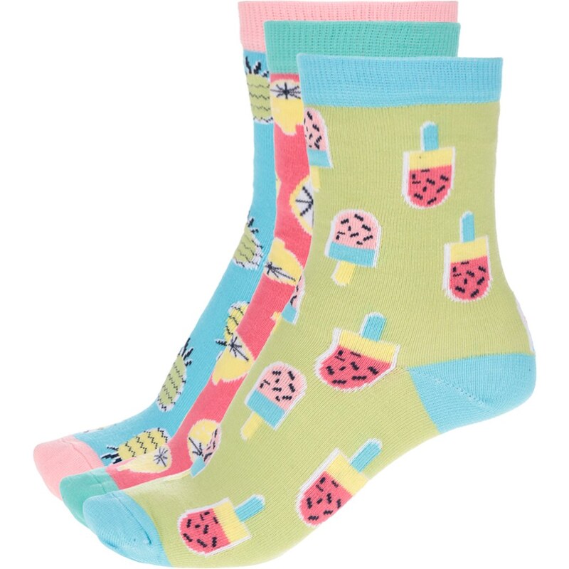 Sada tří barevných dámských/holčičích ponožek s motivem ovoce Oddsocks Kitschy