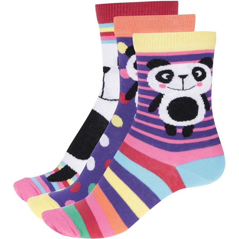 Sada tří vzorovaných dámských/holčičích ponožek v fialové a bílé barvě Oddsocks Bear