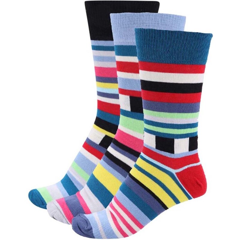 Sada tří pánských ponožek v modré a bílé barvě s pruhy Oddsocks Zack