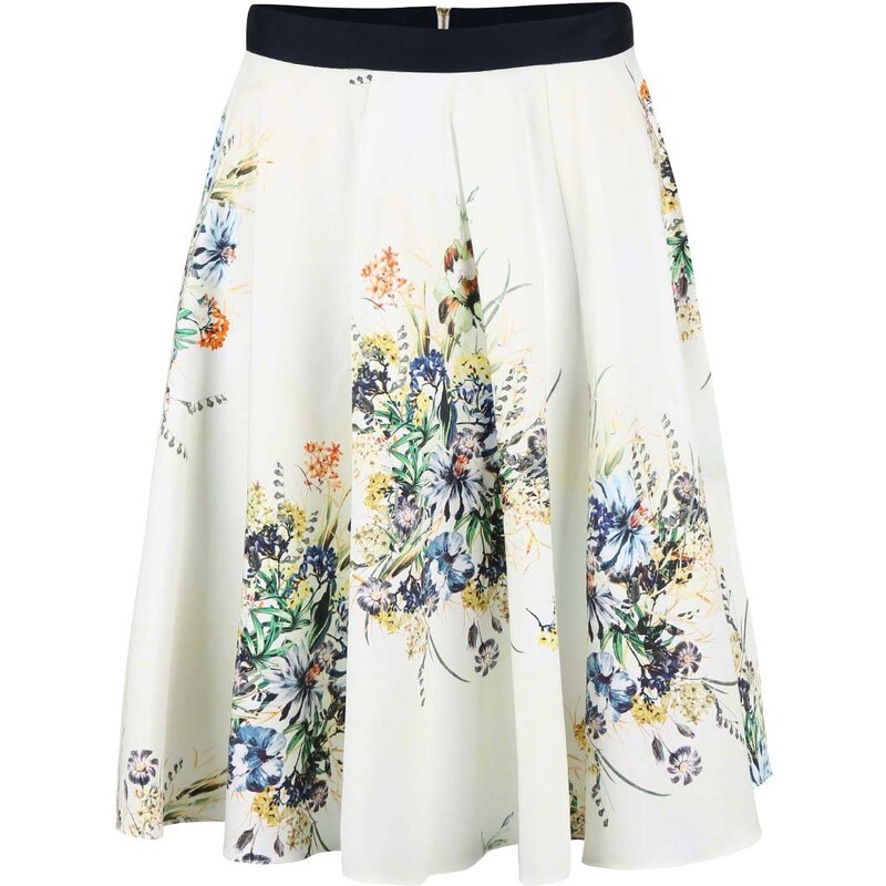 Krémová kolová sukně s květy Closet