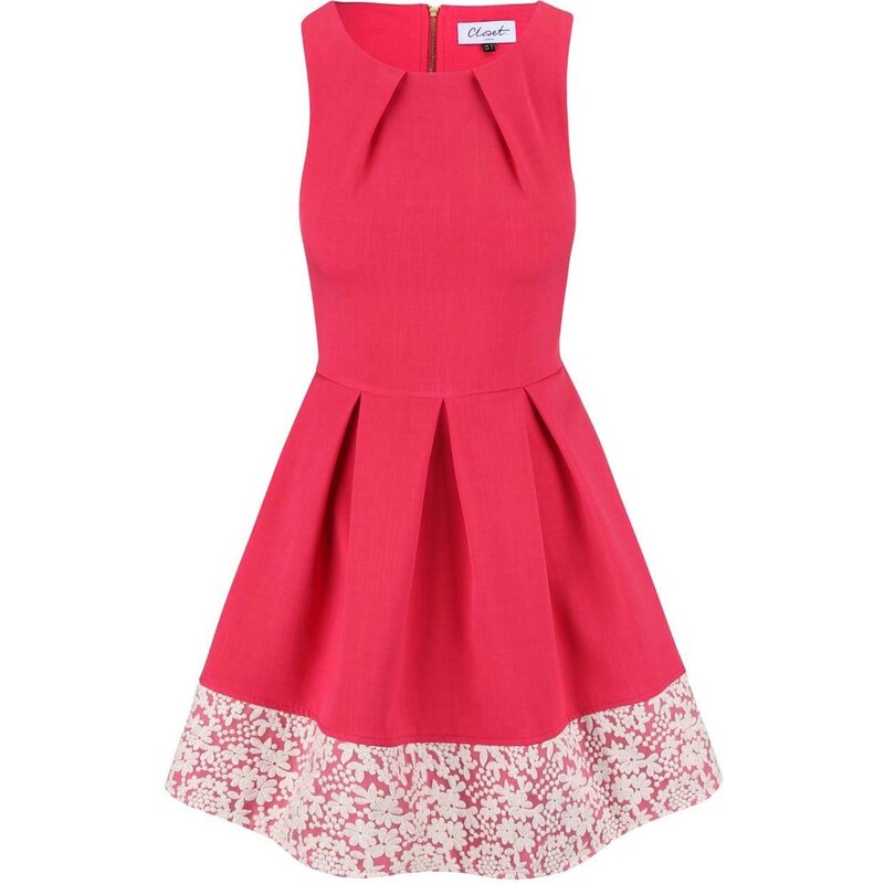 Malinově růžové šaty olemované krajkou Closet