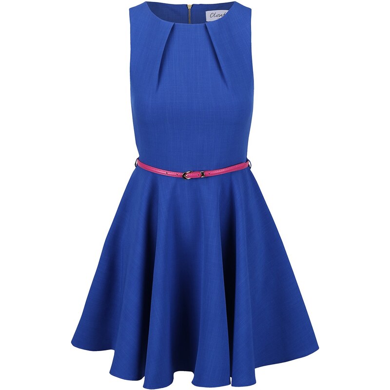 Modré šaty s růžovým páskem Closet