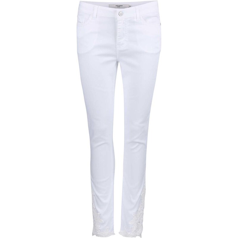 Bílé strečové džíny s krajkovým detailem VERO MODA Seven