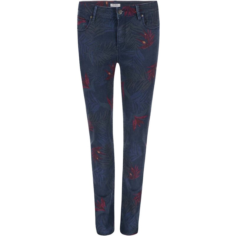 Modré skinny džíny s potiskem listů Roxy Suntrip