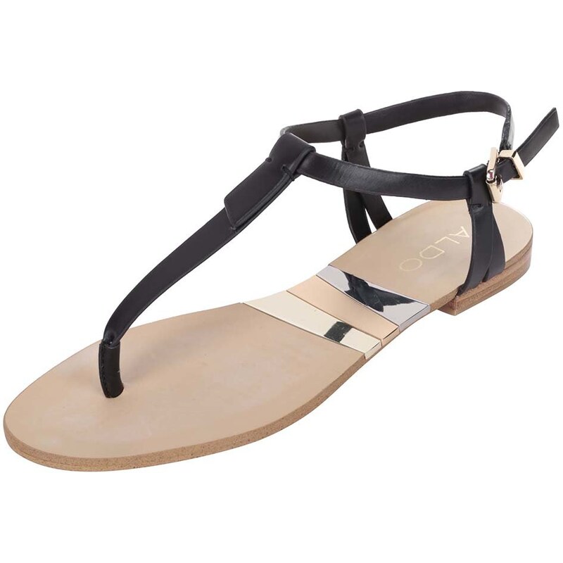 Černé páskové sandály s detaily ve zlaté barvě ALDO Susie