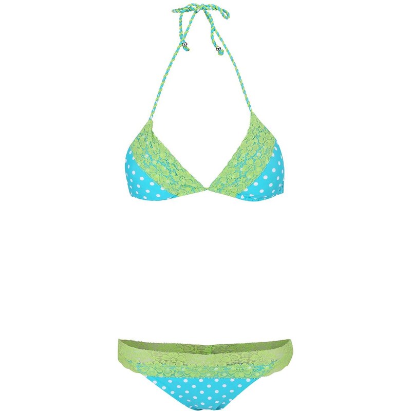 Zeleno-tyrkysové dvoudílné plavky s puntíky Relleciga