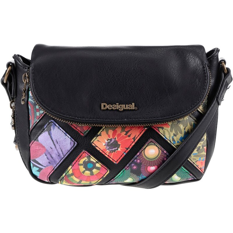 Černá crossbody kabelka s barevnými květy Desigual Breda Indiana