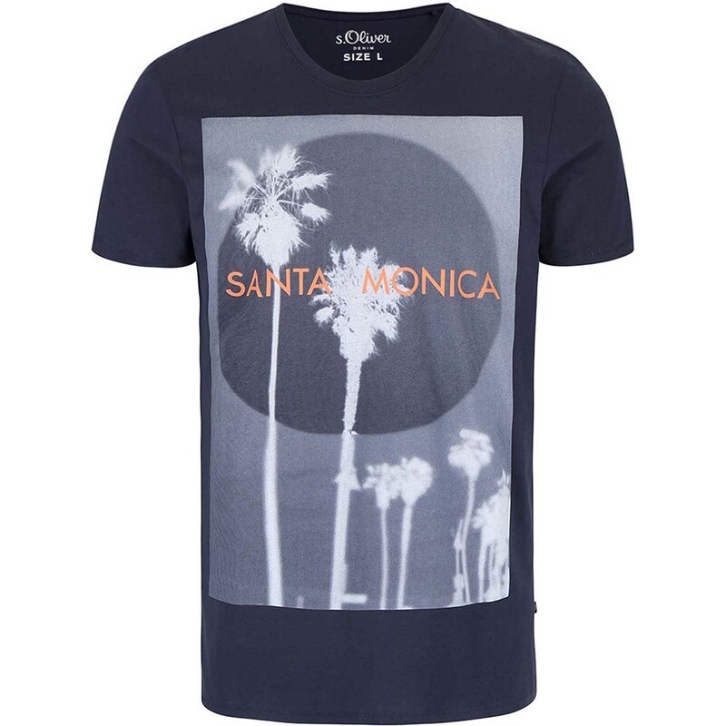 Tmavě modré pánské triko s potiskem Santa Monica s.Oliver