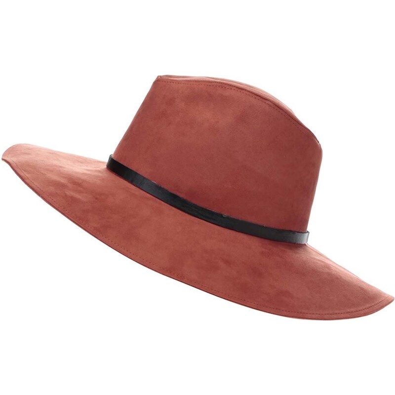 Cihlově červený klobouk v semišové úpravě Pieces Bella