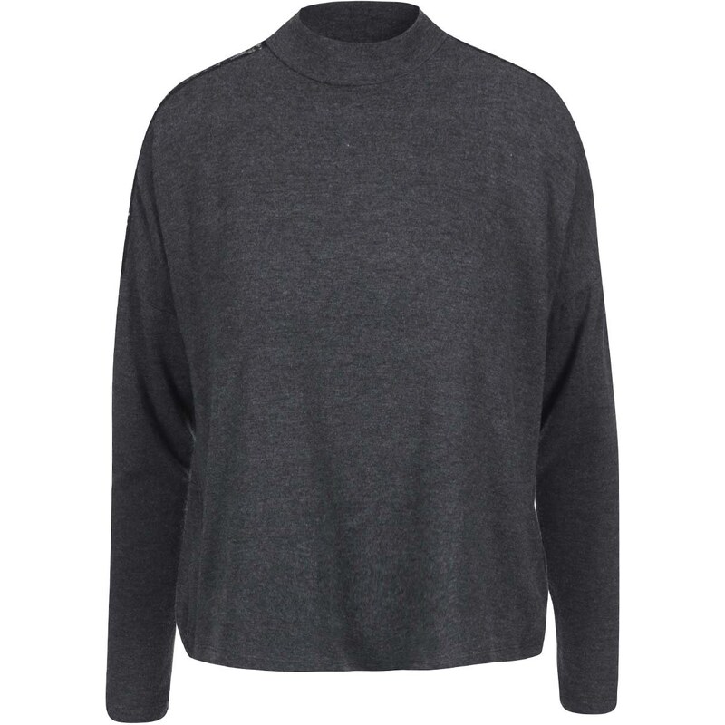 Tmavě šedý volnější svetr s detailem krajky ONLY June