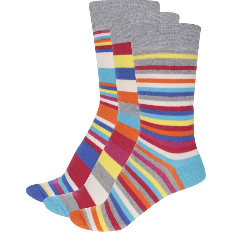 Sada tří pánských ponožek v červeno-šedé barvě s pruhy Oddsocks Will