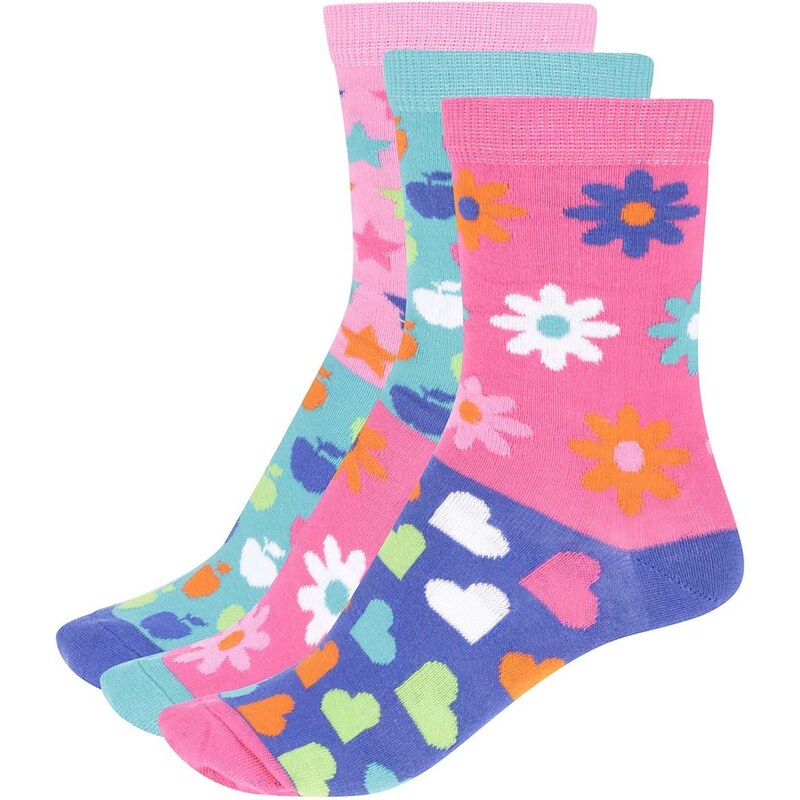 Sada tří dámských/holčičích ponožek v růžové a modré barvě Oddsocks Apples
