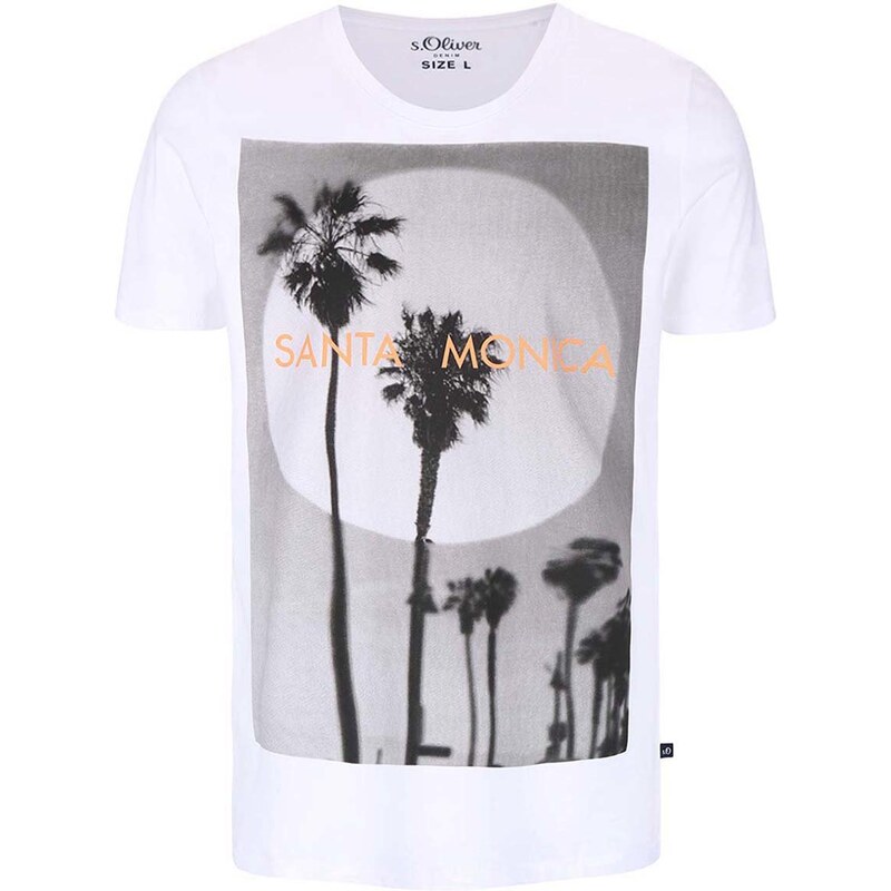 Bílé pánské triko s potiskem Santa Monica s.Oliver