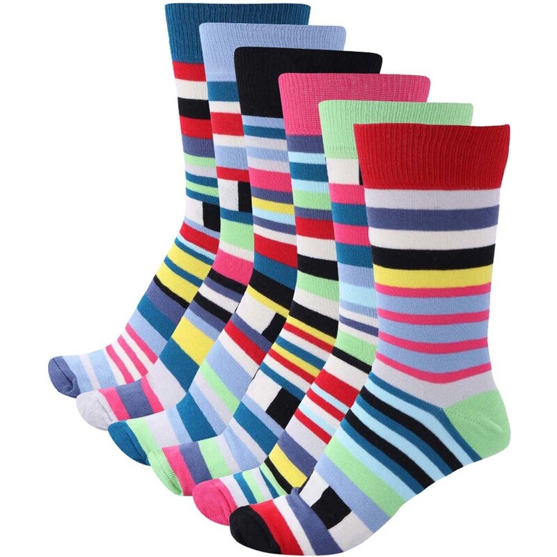 Sada šesti barevných pánských ponožek s pruhy Oddsocks Swanky