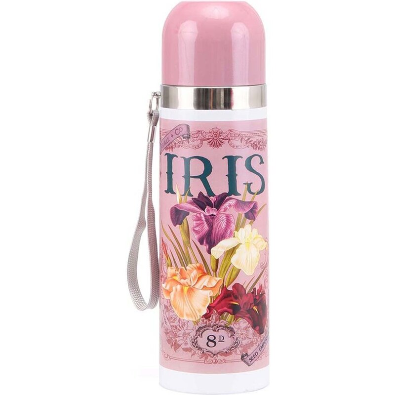Růžová termoska s květinami Disaster Iris