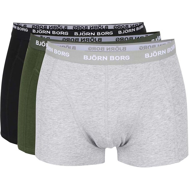 Sada tří boxerek v šedé, zelené a černé barvě Björn Borg