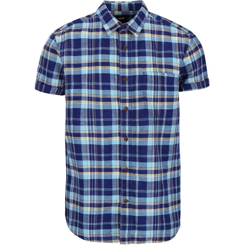 Modrá kostkovaná lněná košile Burton Menswear London