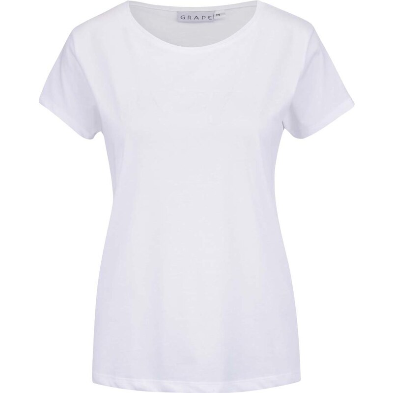 Bílé dámské tričko s plastickým nápisem Grape