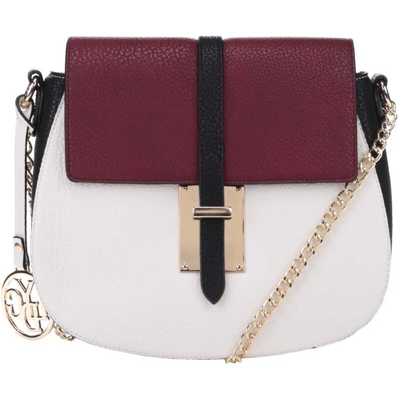 Krémovo-černá crossbody kabelka s vínovou klopou LYDC