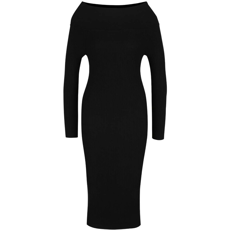 Černé svetrové šaty s odhalenými rameny Miss Selfridge