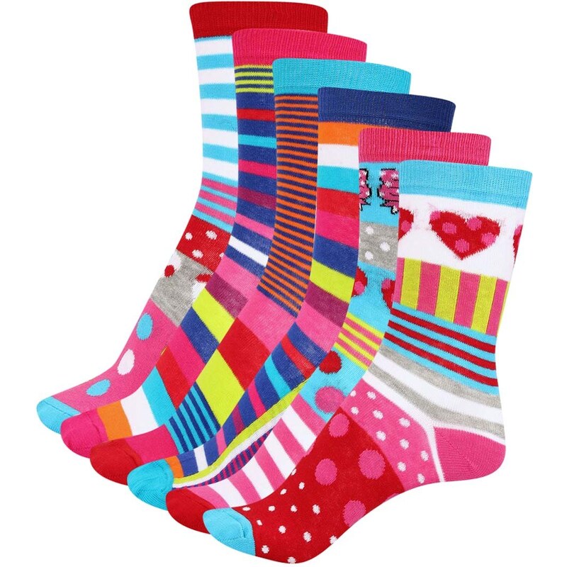 Sada šesti barevných dámských ponožek se vzory Oddsocks Kandy