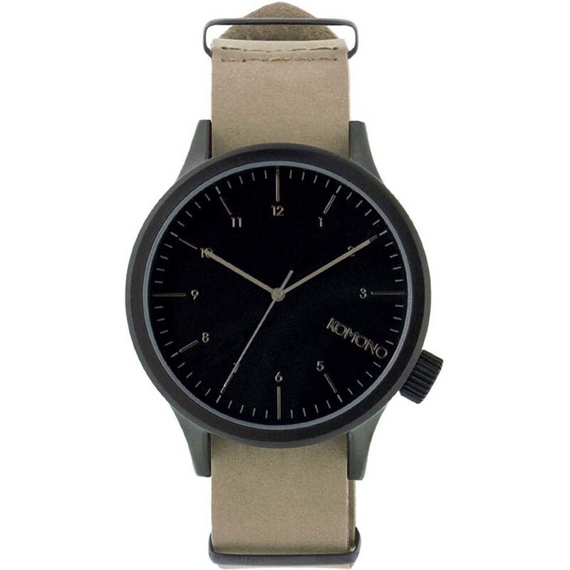 Černé pánské hodinky s béžovým koženým páskem Komono Magnus