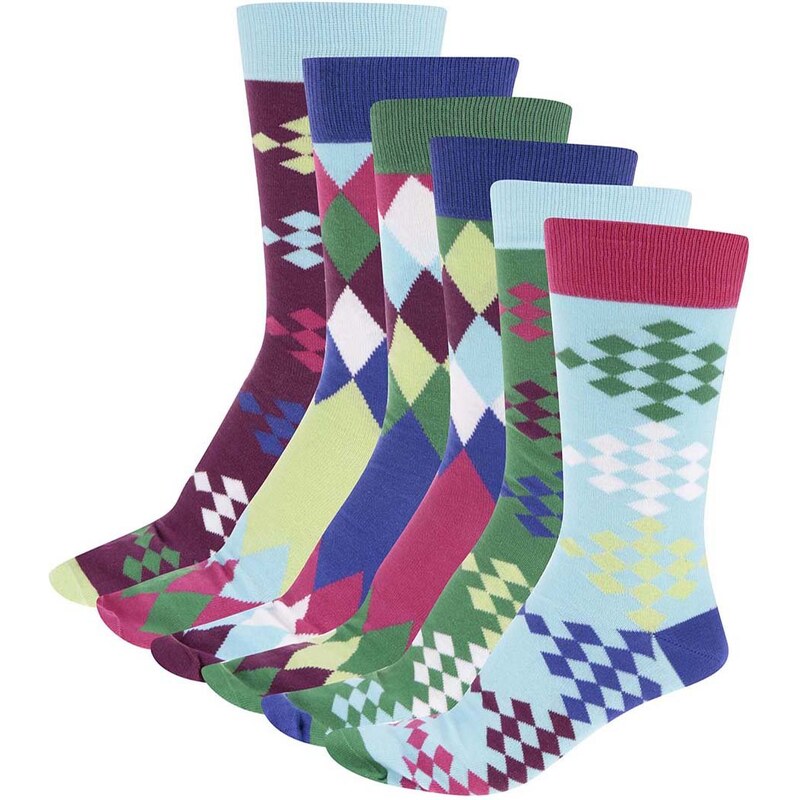 Sada šesti barevných pánských ponožek s golfovým vzorem Oddsocks Fore