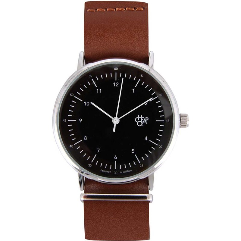 Unisex hodinky ve stříbrné barvě s hnědým koženým páskem Cheapo Harold