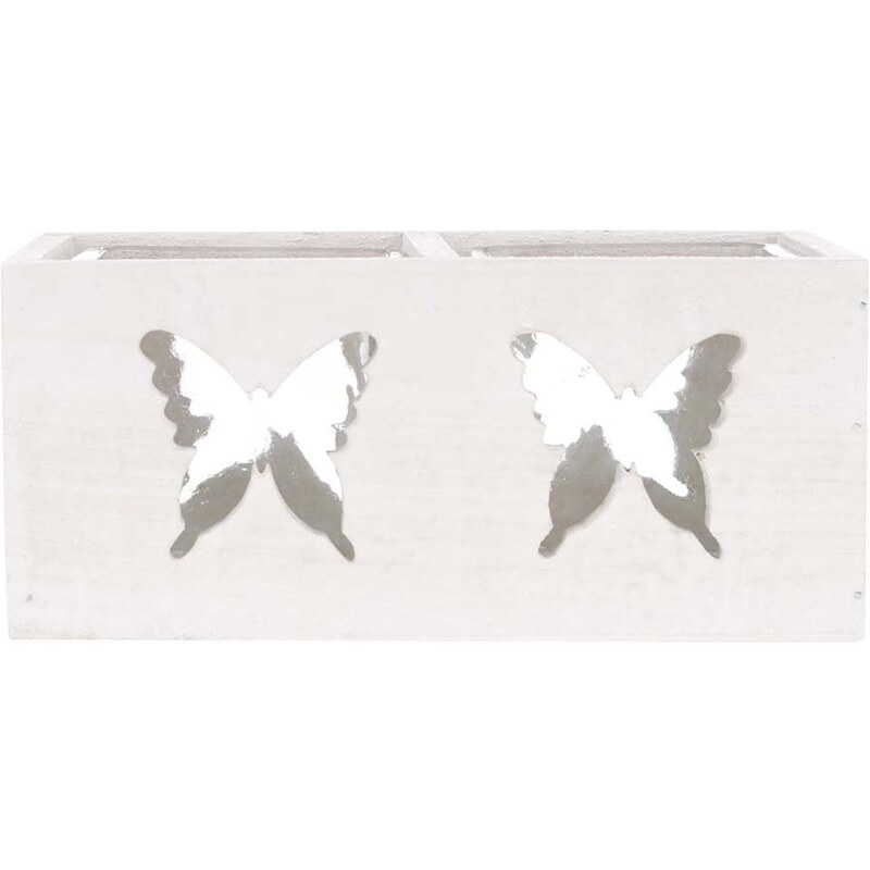 Dvojitý krémový dřevěný svícen s vyřezanými motivy motýlů Dakls
