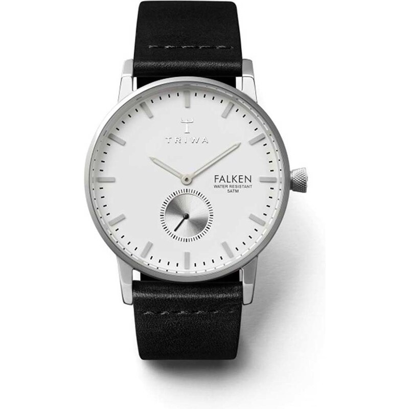 Pánské hodinky ve stříbrné barvě s černým koženým páskem TRIWA Ivory Falken