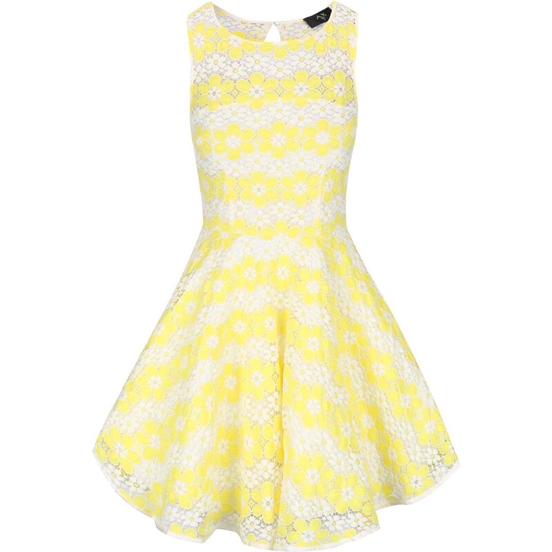 Žluté krajkované šaty s květy AX Paris