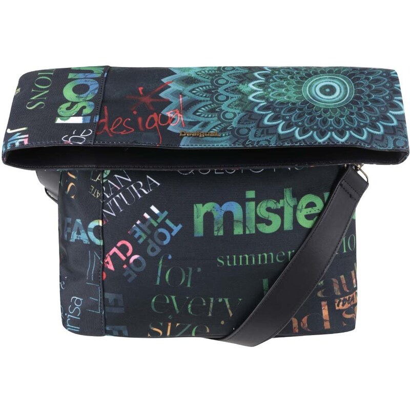 Černá vzorovaná crossbody kabelka s barevnými nápisy Desigual Ibiza Heritage
