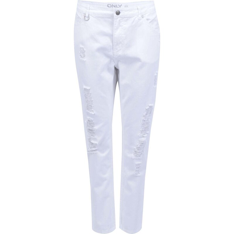 Bílé zkrácené džíny s potrhaným efektem ONLY Solid