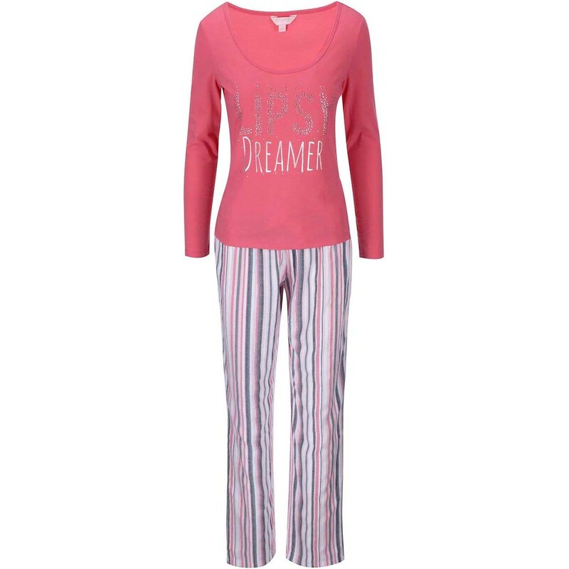 Růžové pyžamo s pruhovanými kalhoty Lipsy Dreamer