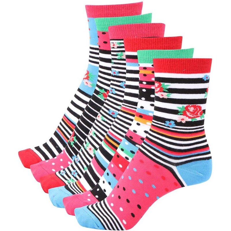 Sada šesti dámských ponožek v růžové a černé barvě Oddsocks Cotton Kandy