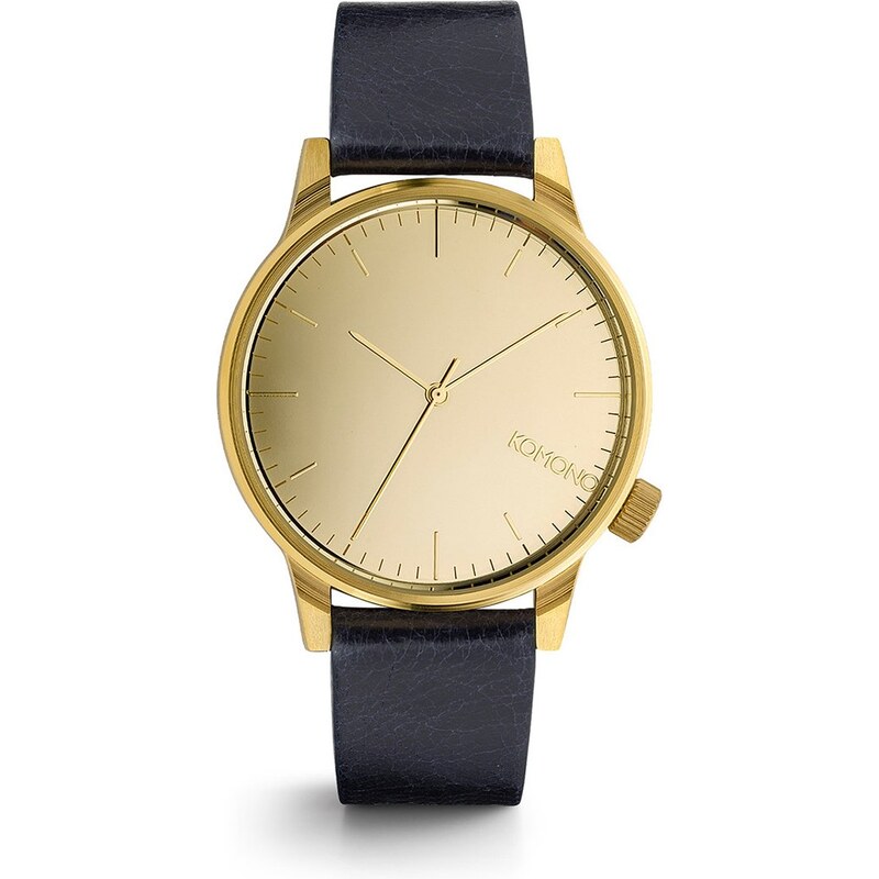 Unisex hodinky ve zlaté barvě s tmavě modrým koženým páskem Komono Winston Mirror