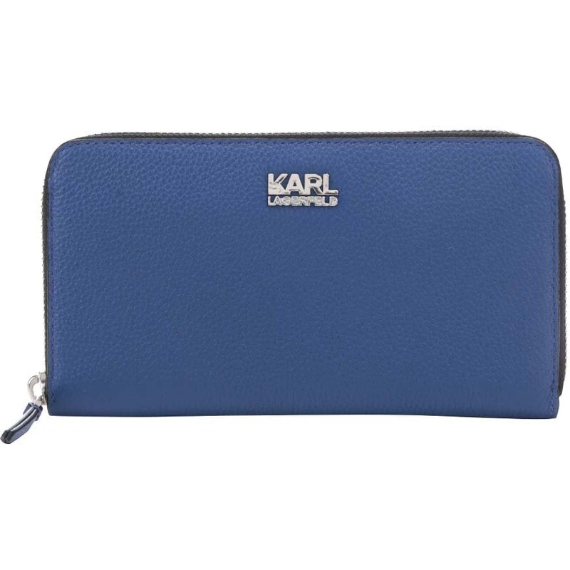 Tmavě modrá kožená peněženka na zip KARL LAGERFELD