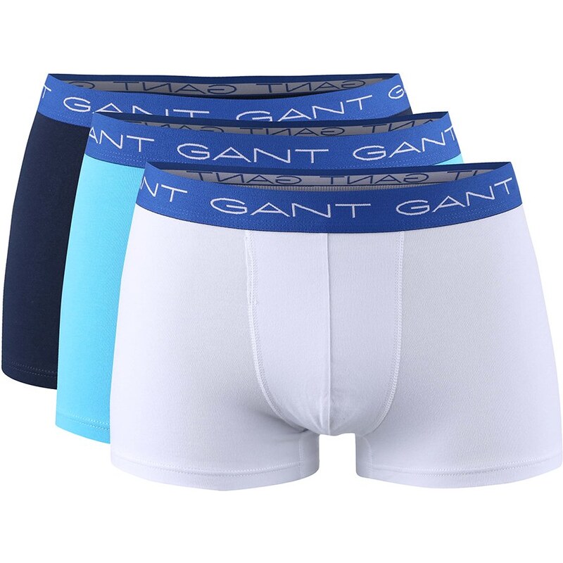 Sada tří bílých, modrých a tyrkysových boxerek GANT