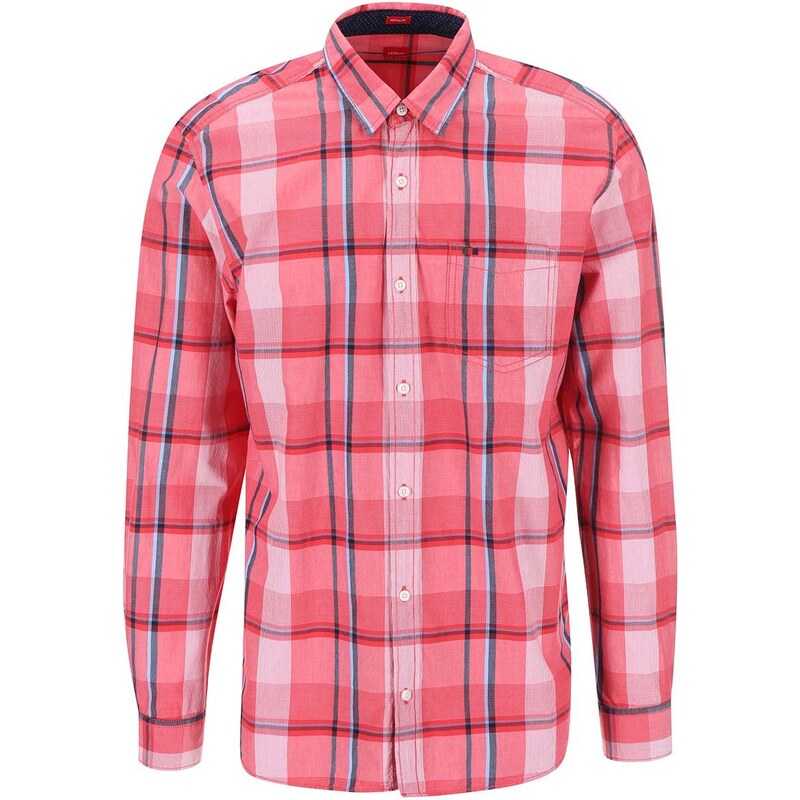 Růžová pánská károvaná regular fit košile s.Oliver
