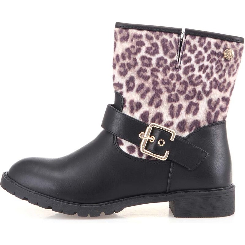Černé kotníkové boty s leopardím vzorem Xti